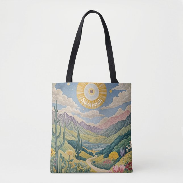 Bolsa Tote Vale do Tranquilo: Paisagem Pastel (Frente)