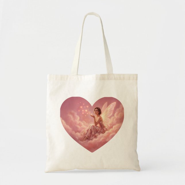 Bolsa Tote Valentine Fairy on Pink Clouds Fantasy Art (Frente)