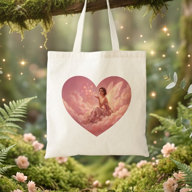 Bolsa Tote Valentine Fairy on Pink Clouds Fantasy Art (Criador carregado)