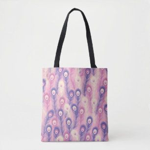 Bolsa Tote Valentine Peacock Feather Seamless Pattern in Pink