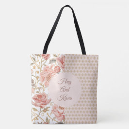 Bolsa Tote Valentine's Day, Hug and Kisses,Flowers,Gold Pixel