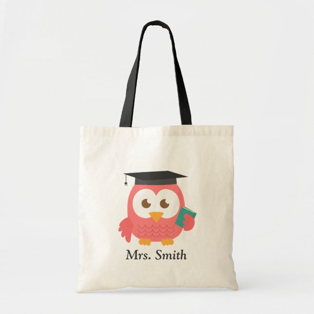 Bolsa Tote Valorização do Professor, Coruja Rosa Obrigada (Frente)