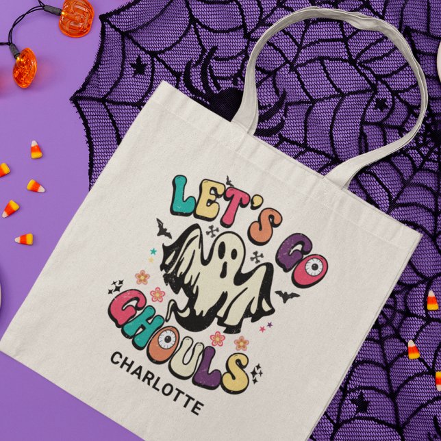 Bolsa Tote Vamos Go Ghouls Halloween Retro Nome do Fantasma (Criador carregado)