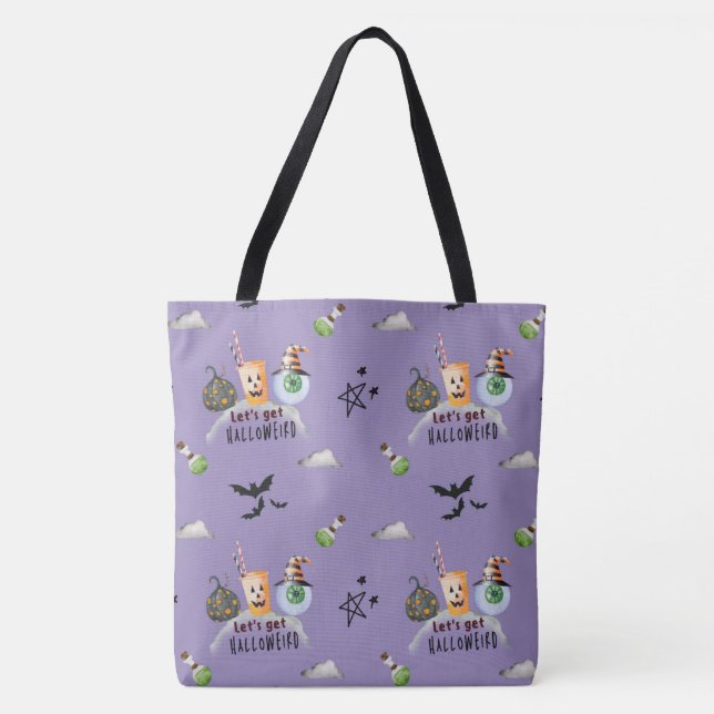 Bolsa Tote "Vamos Obter Alho Estranho" Funky Halloween Roxo (Frente)