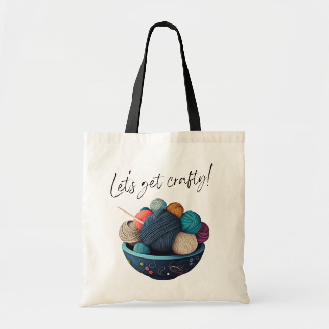 Bolsa Tote Vamos Pega Crafty! Arte Yarnball | Saco do Toque d (Frente)