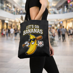 Bolsa Tote Vamos Torcer Bananas Beisebol Retrô Banana Engraça