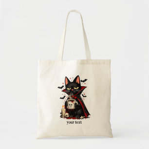 Bolsa Tote Vampiro Divertido Gato Preto Café Caveira Hallowee