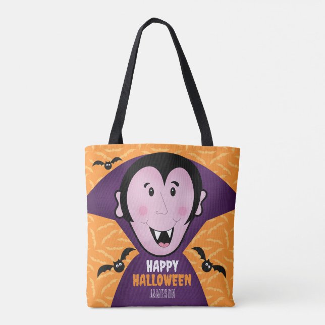 Bolsa Tote Vampiro Drácula Bats Kids Feliz Dia das Bruxas (Verso)