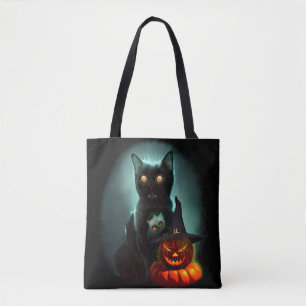 Bolsa Tote Vampiro Gato e Mágico Pumpkin Halloween Surreal