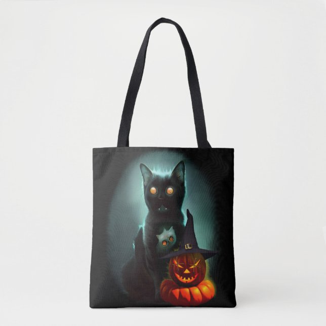 Bolsa Tote Vampiro Gato e Mágico Pumpkin Halloween Surreal (Frente)