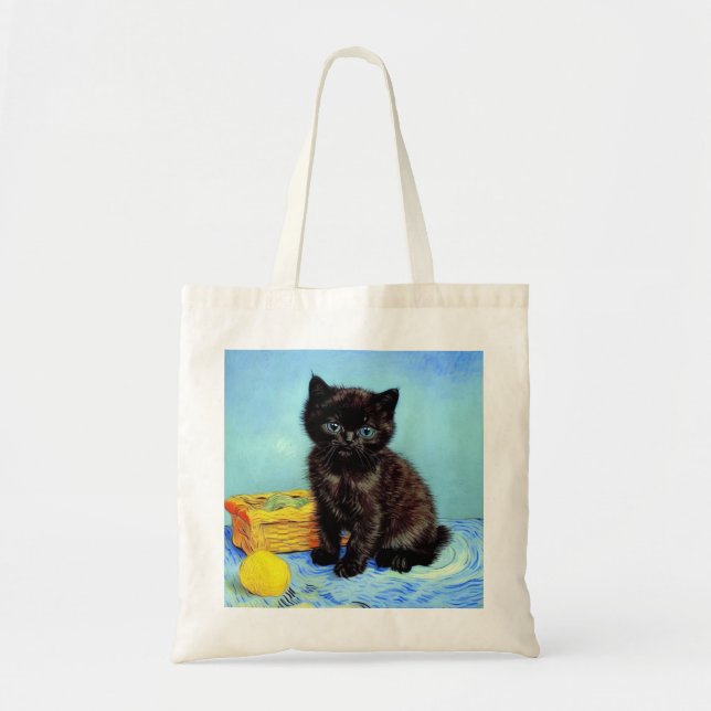 Bolsa Tote Van Gogh Black Kitten com Yarn (Frente)