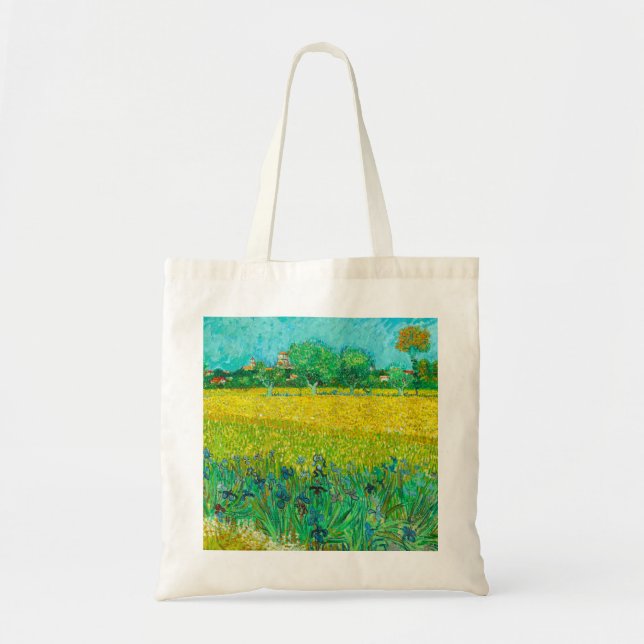 Bolsa Tote Van Gogh Field com Irrises Perto de Arles (Frente)