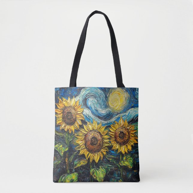 Bolsa Tote Van Gogh girassol e noite estrelada (Frente)