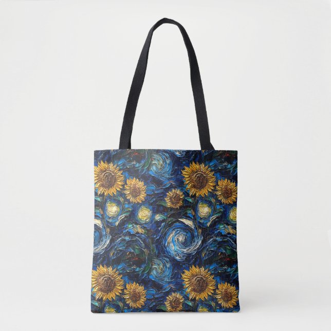 Bolsa Tote Van Gogh girassol e noite estrelada (Frente)