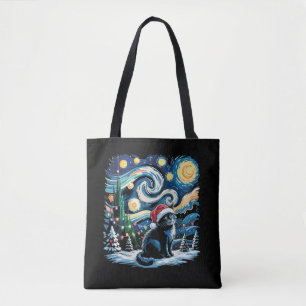 Bolsa Tote Van Gogh Noite Estrelada Festivo Natal Gato Preto