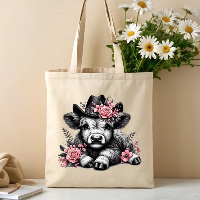 Bolsa Tote Vaqueira Fofa Vaca das Terras Altas (Criador carregado)