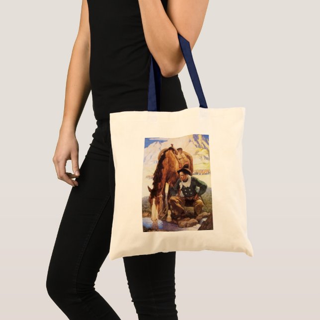 Bolsa Tote Vaqueiro Regando seu Cavalo por NC Wyeth, Arte Ant (Frente (produto))