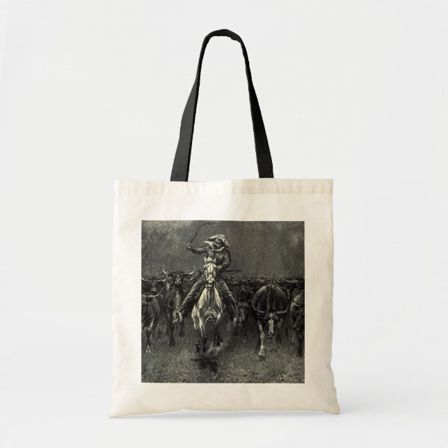 Bolsa Tote Vaqueiros Antigos, Uma Estampida de Frederic Remin (Frente)