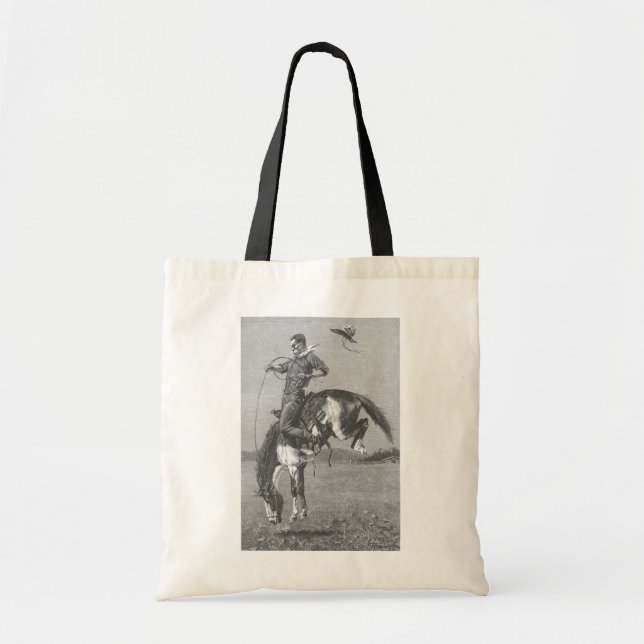Bolsa Tote Vaqueiros de Rodeio Antigos, Cavalo Bronco por Rem (Frente)