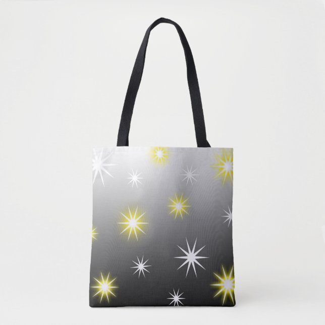 Bolsa Tote Várias estrelas brilham em Cinzas pretas (Frente)