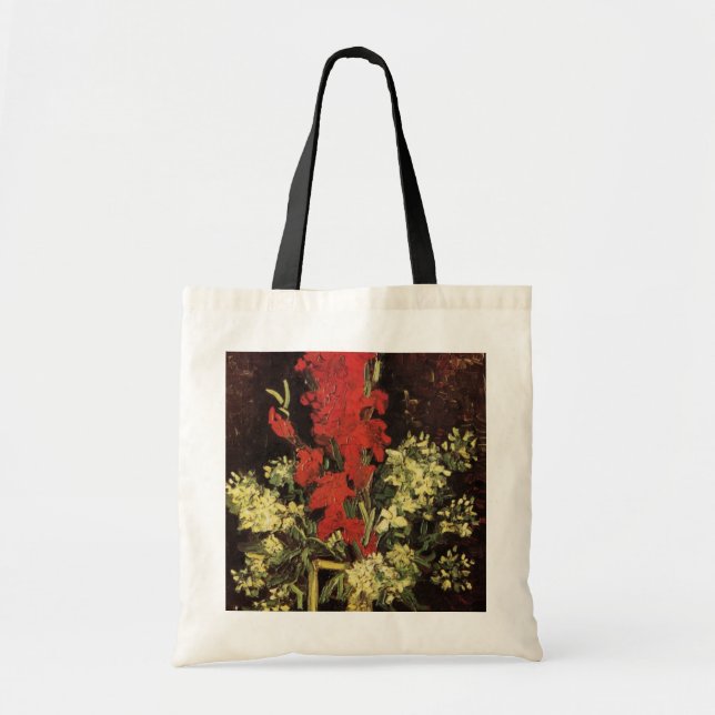 Bolsa Tote Vase com Gladioli, Cravos por Vincent van Gogh (Frente)