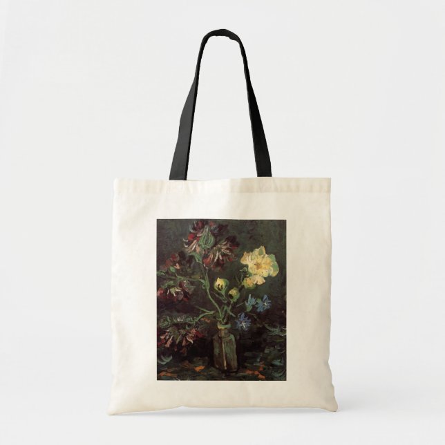Bolsa Tote Vase com Myosotis e Peonies por Vincent van Gogh (Frente)