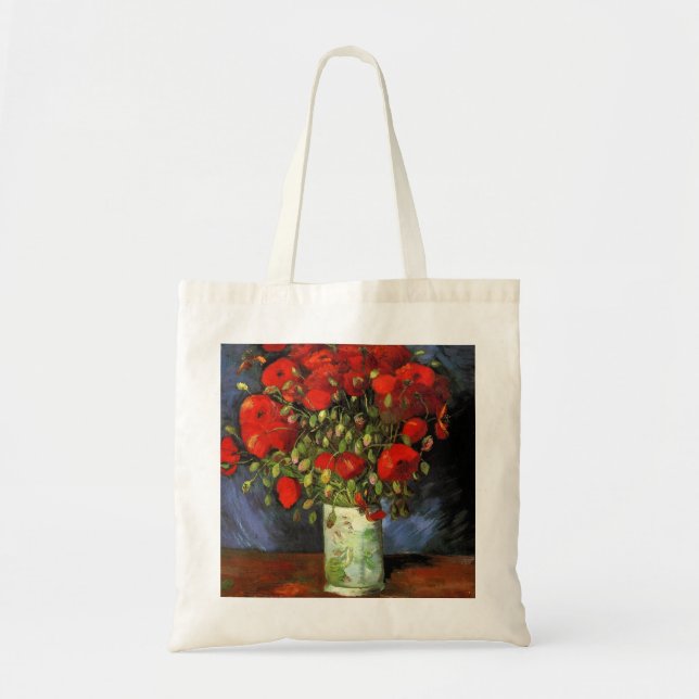 Bolsa Tote Vase com Poppies Vermelhos por Vincent Van Gogh (Frente)