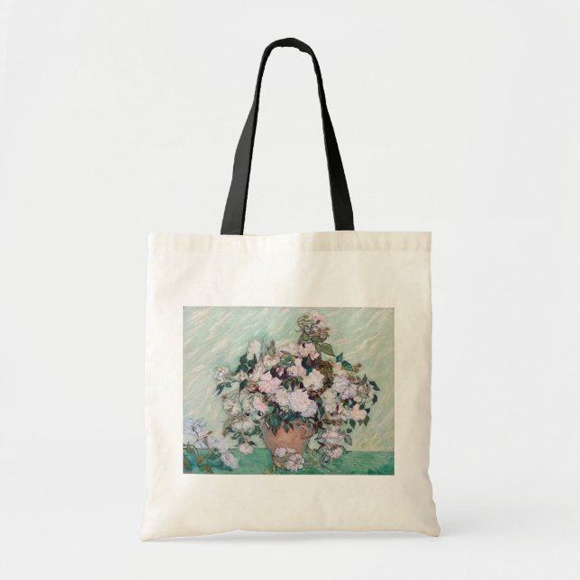 Bolsa Tote Vase com Rosas Rosa, Van Gogh (Frente)