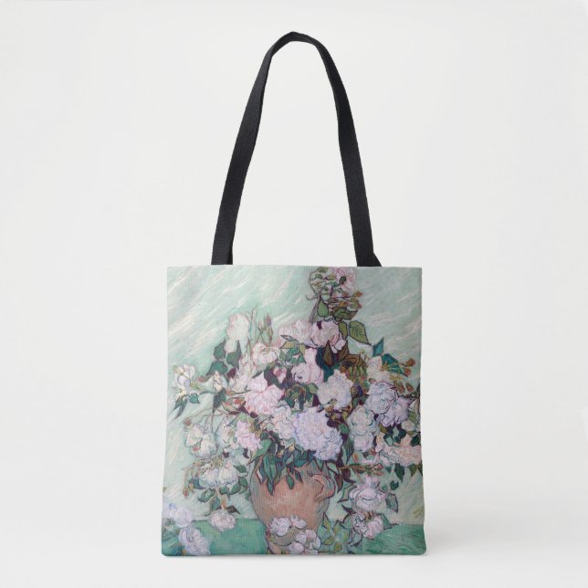 Bolsa Tote Vase com Rosas Rosa, Van Gogh (Frente)