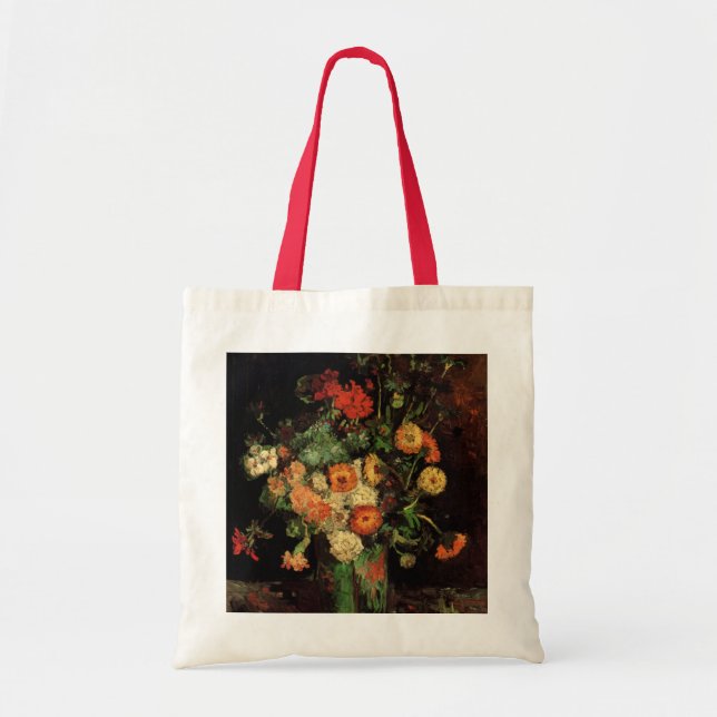 Bolsa Tote Vase com Zinnias e Geraniums, Vincent van Gogh (Frente)