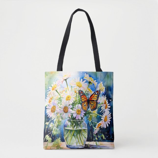 Bolsa Tote Vase de Daisies Bonito Floral (Frente)
