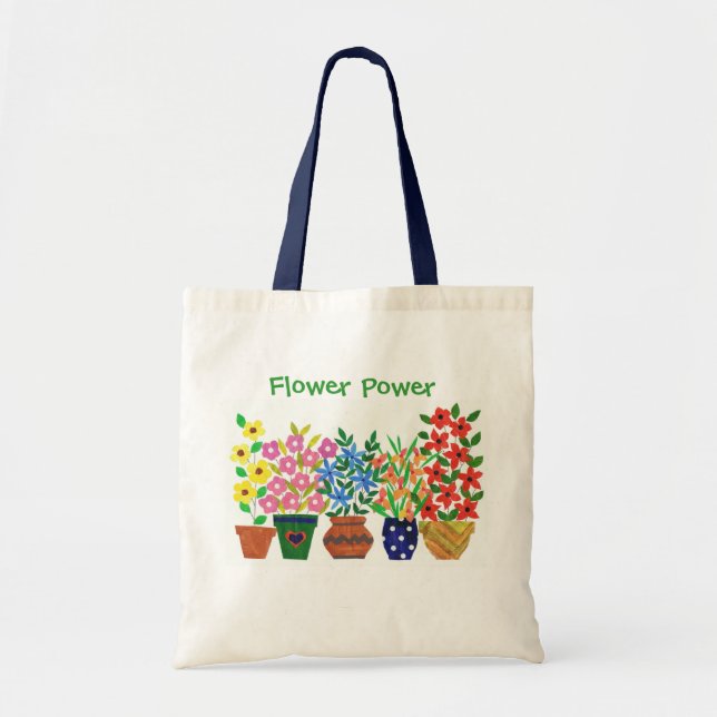 Bolsa Tote Vases Modernos de Flores e Texto (Frente)