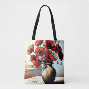 Bolsa Tote Vaso bonito de papagaios vermelhos