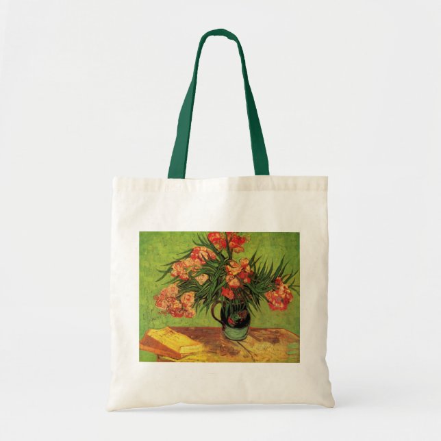 Bolsa Tote Vaso com Oleandros e Livros por Vincent van Gogh (Frente)