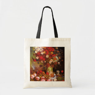 Bolsa Tote vaso com papoulas centáureas peônias crisântemo