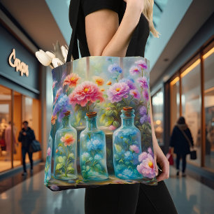Bolsa Tote Vaso de flores cheio de atordoamento, flores vibra