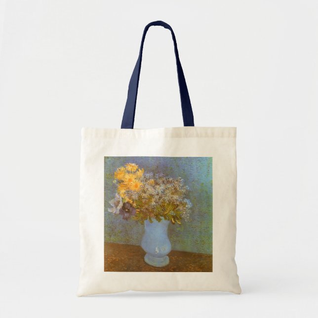 Bolsa Tote Vaso de Lilases, Margaridas e Anêmonas de Vincent  (Frente)