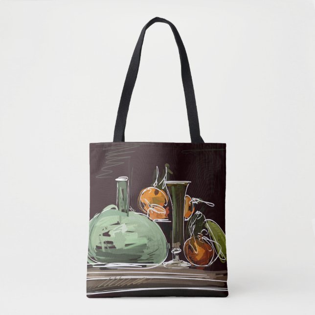 Bolsa Tote Vaso Verde Fruta expressionista (Frente)