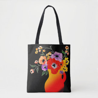 Bolsa Tote Vaso Vermelho Brilhante de Flores