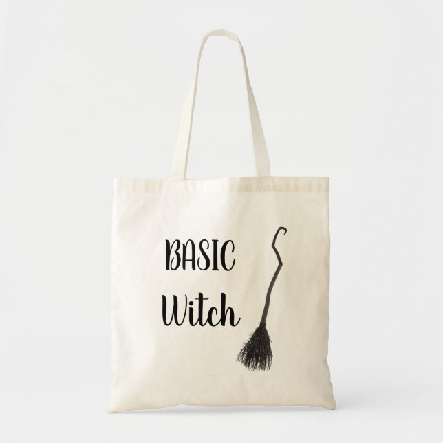 Bolsa Tote Vassoura de bruxa personalizada em BASIC Presente  (Frente)