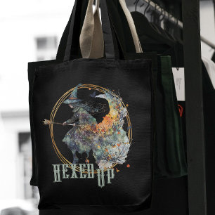 Bolsa Tote Vassoura Engraçada de Bruxas Sinistras em Aquarela