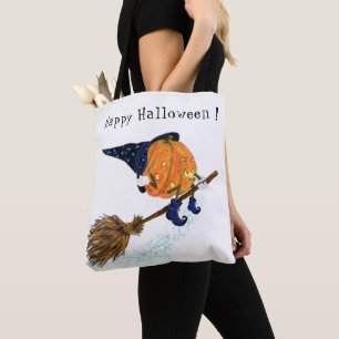Bolsa Tote Vassoura-voadora de abóbora-de-bruxa-bruxa