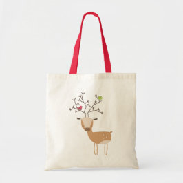 Bolsa Tote Veado de Natal Branco com Aves