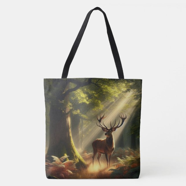 Bolsa Tote Veado na floresta matinal (Frente)