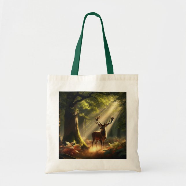 Bolsa Tote Veado na floresta matinal (Frente)