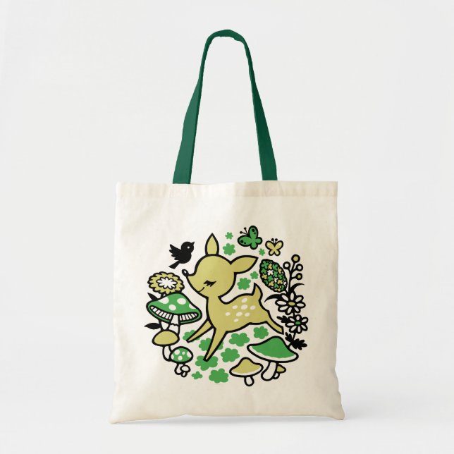 Bolsa Tote Veado na floresta -verde (Frente)