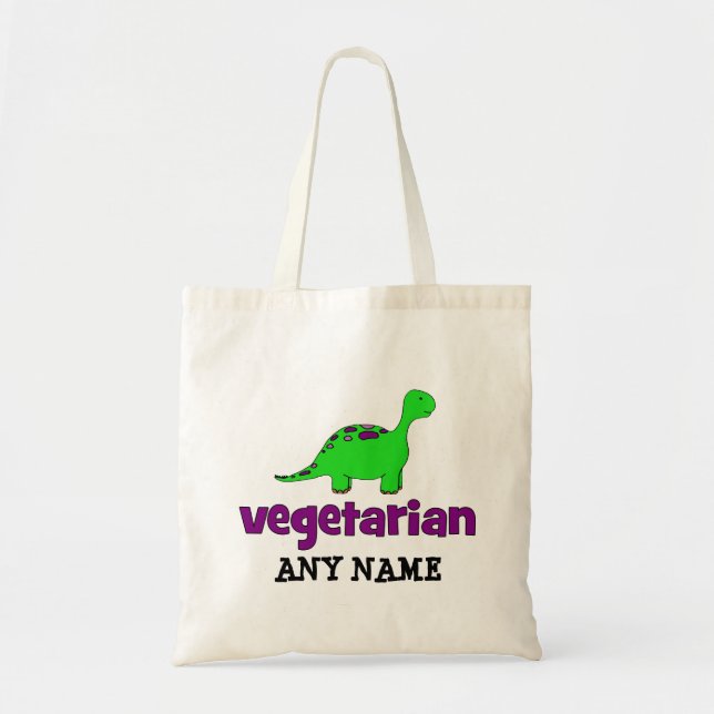 Bolsa Tote Vegetariano - design do dinossauro (Frente)
