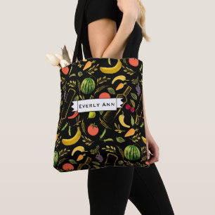 Bolsa Tote Veggies e Douradas garrafas Padrões de Hipster de