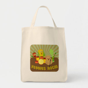 Bolsa Tote Veggies incríveis Rock Cartoon Diversão Salad