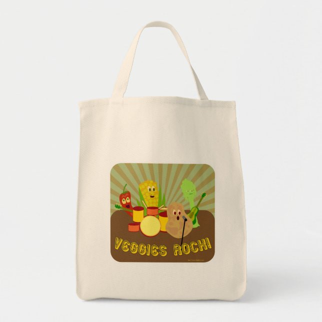 Bolsa Tote Veggies incríveis Rock Cartoon Diversão Salad (Frente)